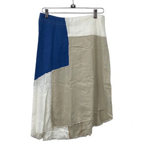 Anthropologie Holding Horses Frida Skirt Womens Sz 6 White Blue Colorblock Linen
